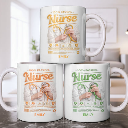 100 Percent Passion Nurse With Stethoscope And Medical Icons - Personalized Custom Coffee Mug - NUR071_MG