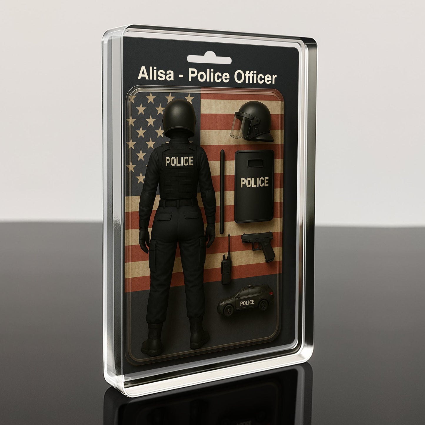 Custom Police Officer Action Figure Plaque With American Flag