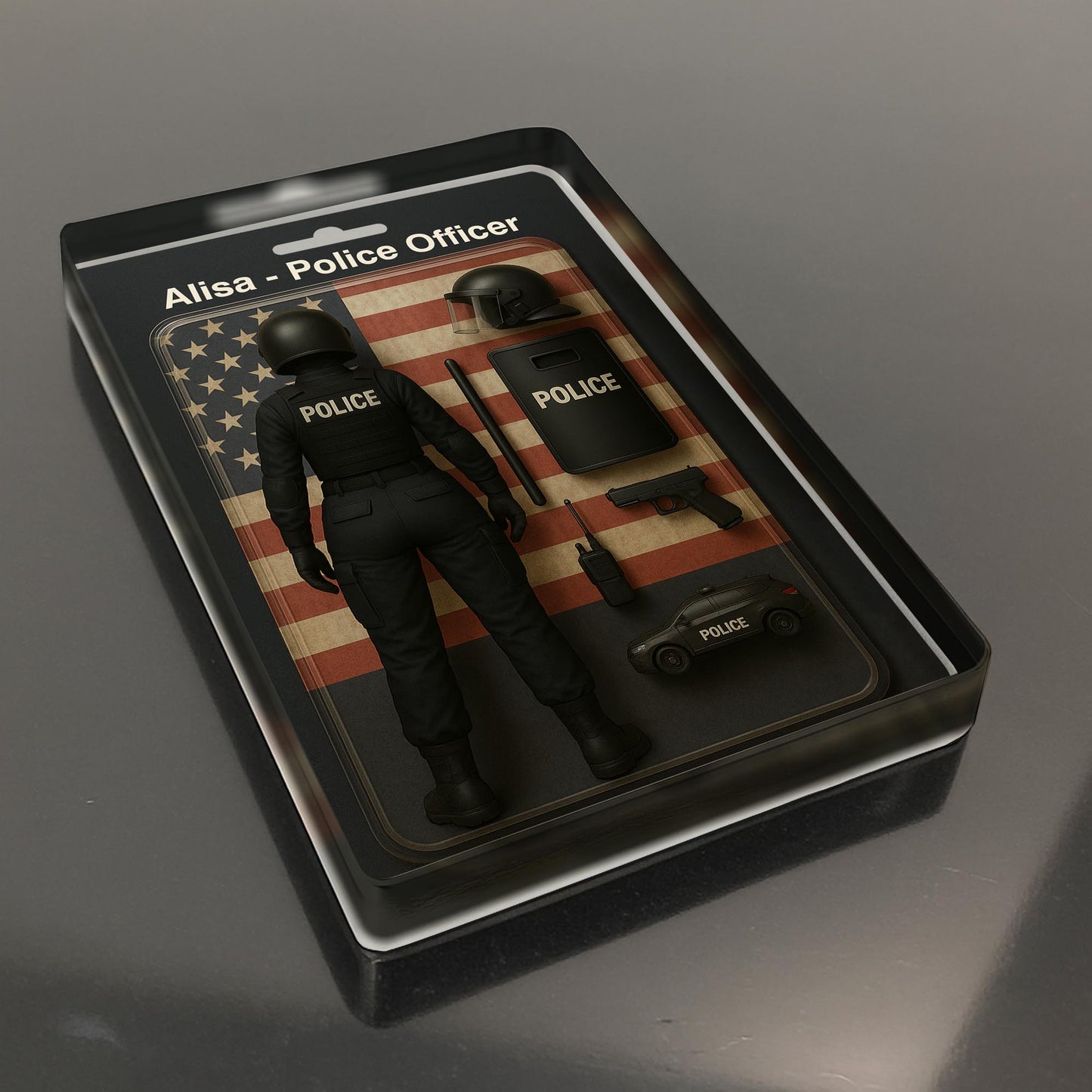 Custom Police Officer Action Figure Plaque With American Flag
