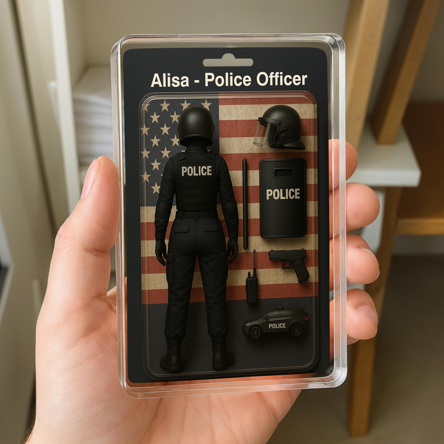 Custom Police Officer Action Figure Plaque With American Flag