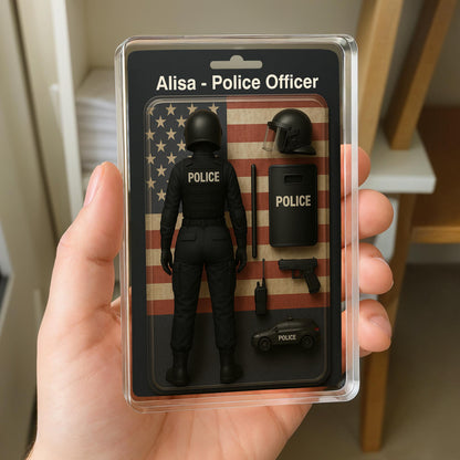 Custom Police Officer Action Figure Plaque With American Flag