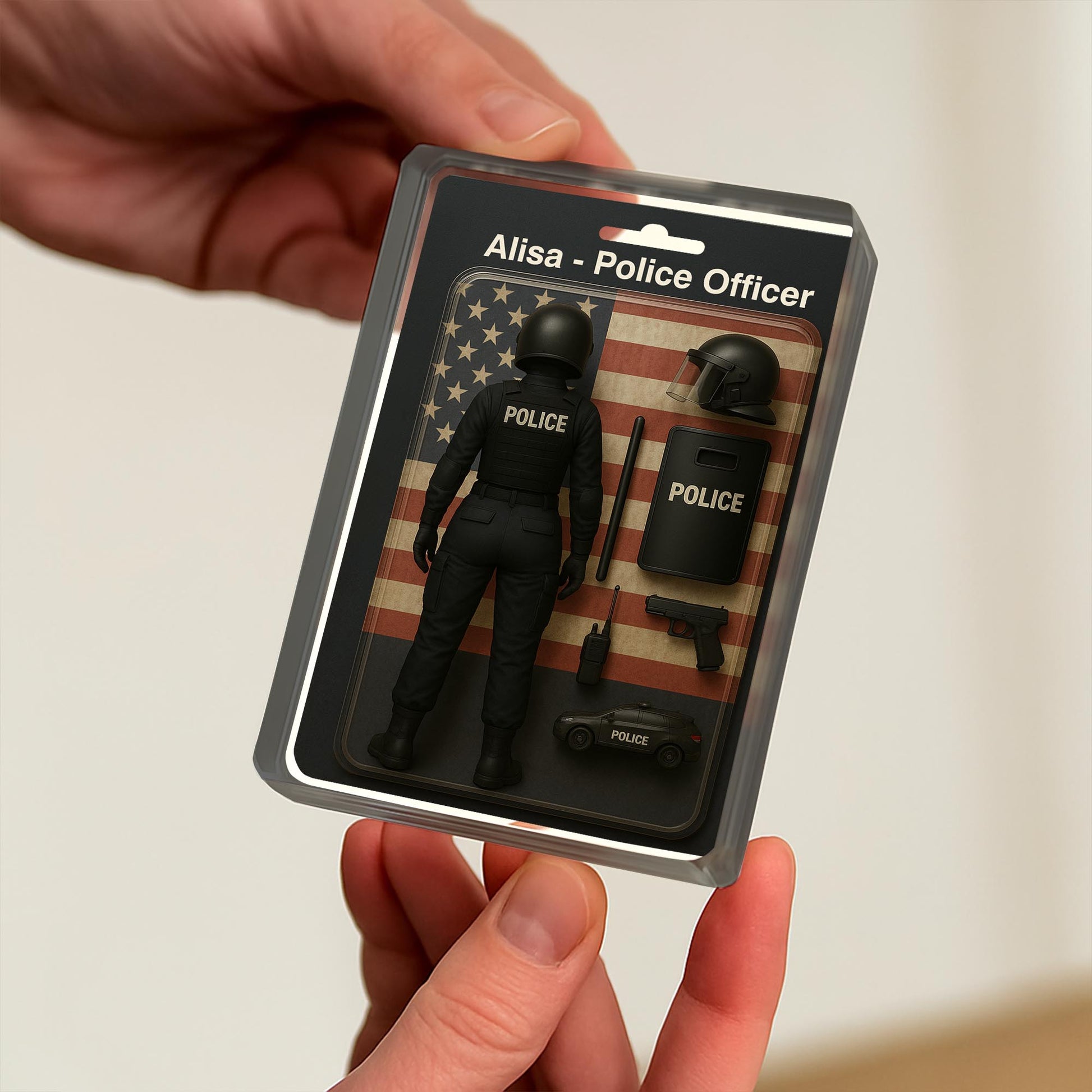 Custom Police Officer Action Figure Plaque With American Flag