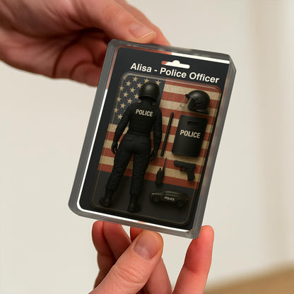 Custom Police Officer Action Figure Plaque With American Flag