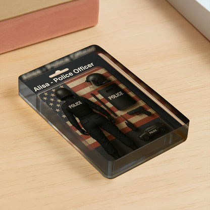 Custom Police Officer Action Figure Plaque With American Flag