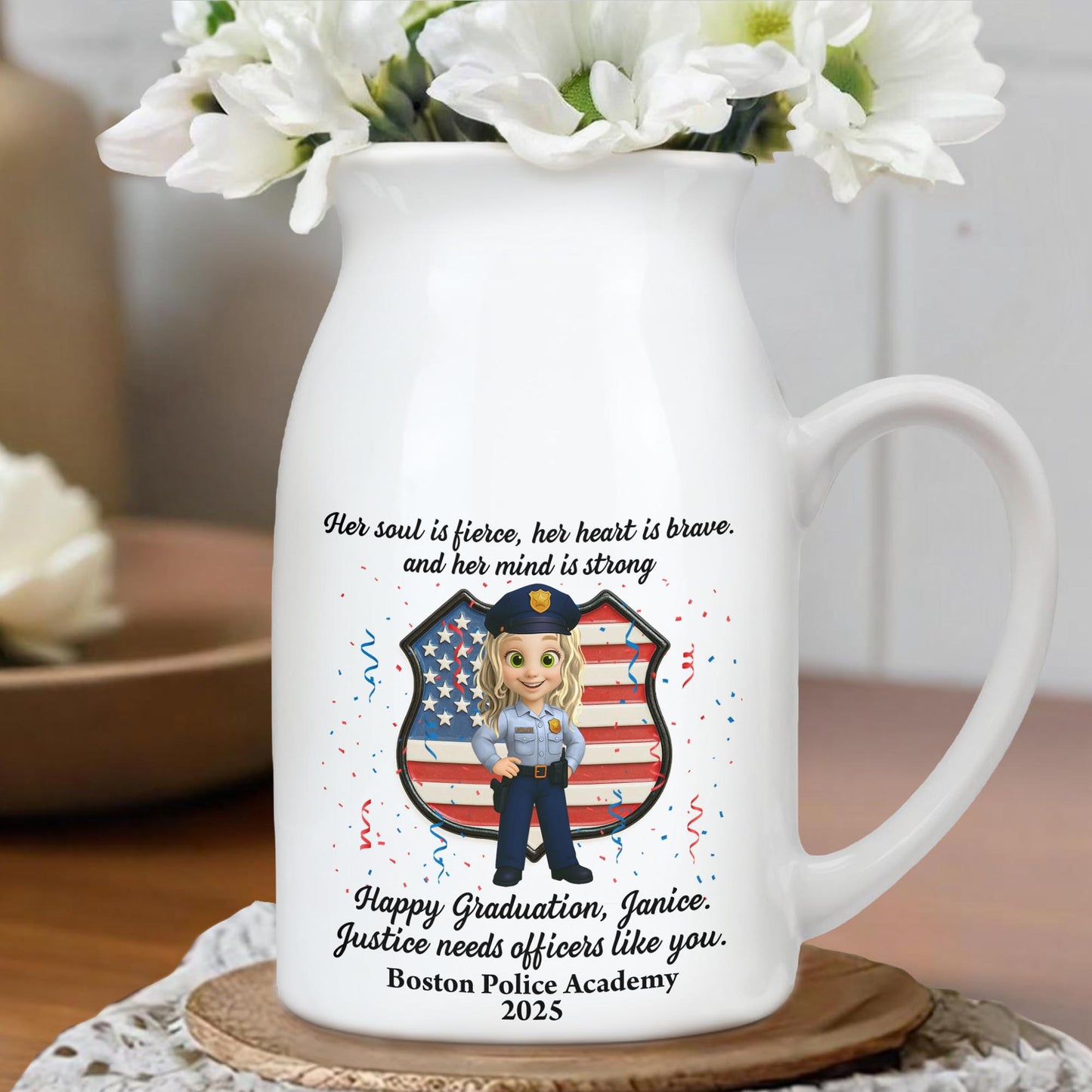 Her Soul Is Fierce, Her Heart Is Brave, And Her Mind Is Strong, American Flag And Police Uniform