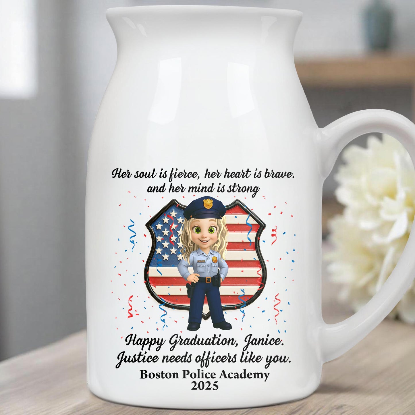 Her Soul Is Fierce, Her Heart Is Brave, And Her Mind Is Strong, American Flag And Police Uniform