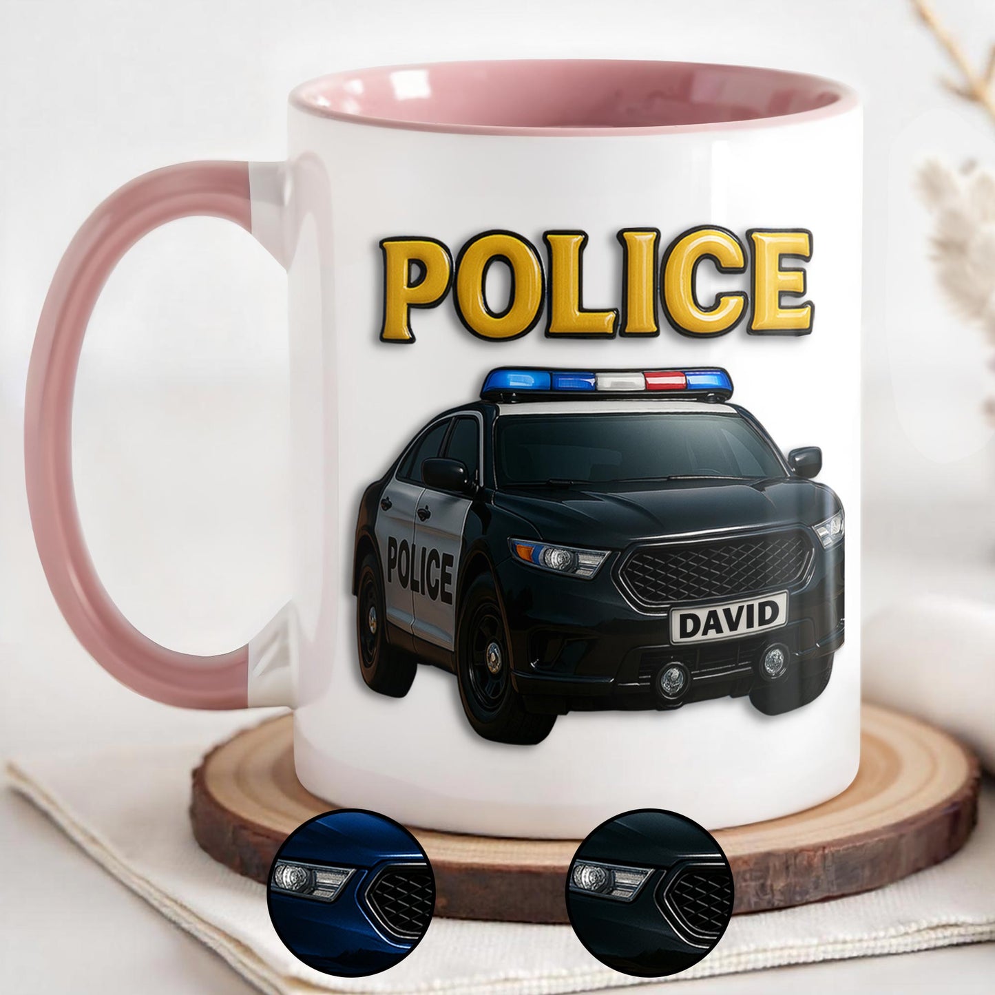 Custom Police Theme Accent Mug With Police Car Design