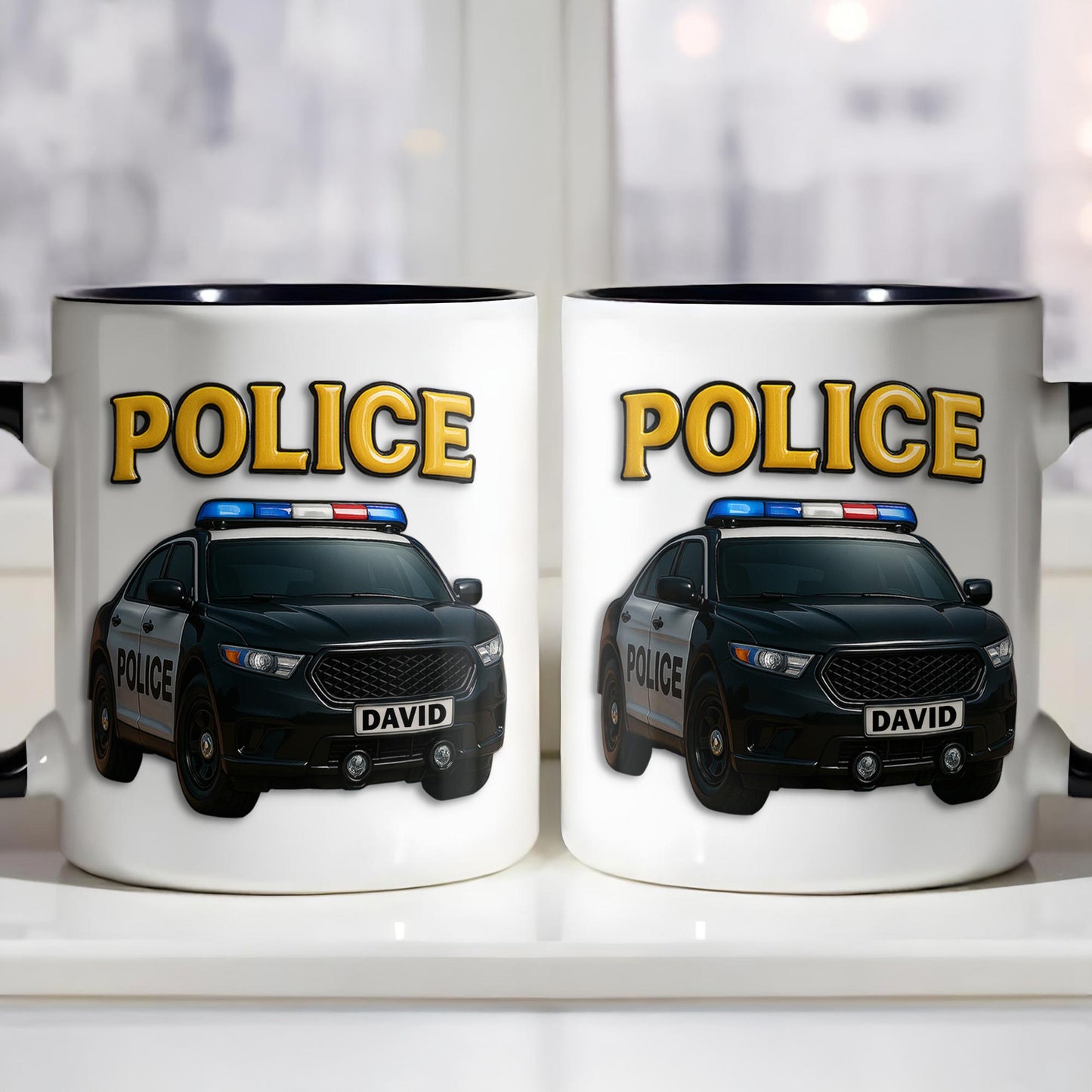 Custom Police Theme Accent Mug With Police Car Design