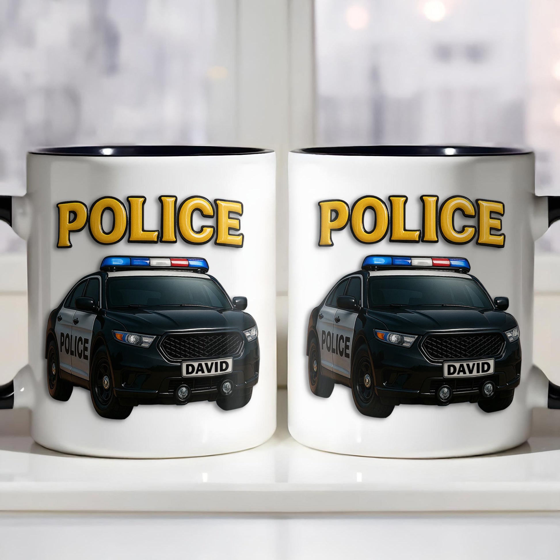 Custom Police Theme Accent Mug With Police Car Design