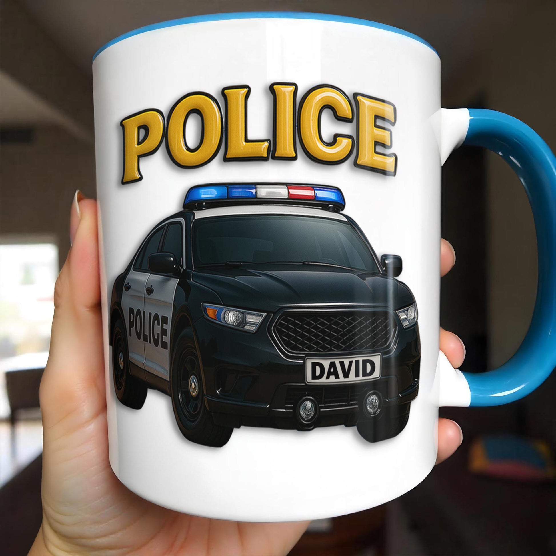 Custom Police Theme Accent Mug With Police Car Design