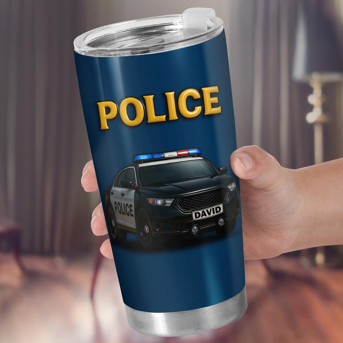 Honor And Serve With Commitment To Quality, Police Car and Badge