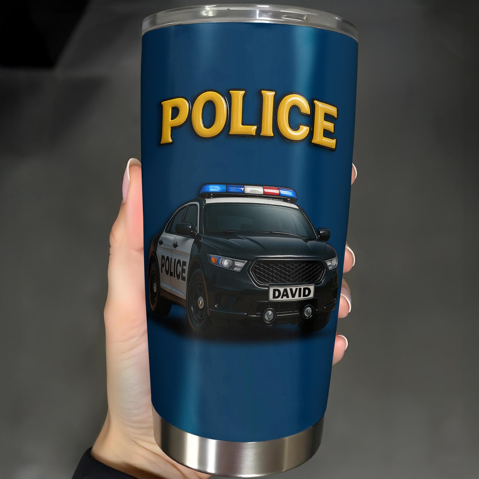 Honor And Serve With Commitment To Quality, Police Car and Badge