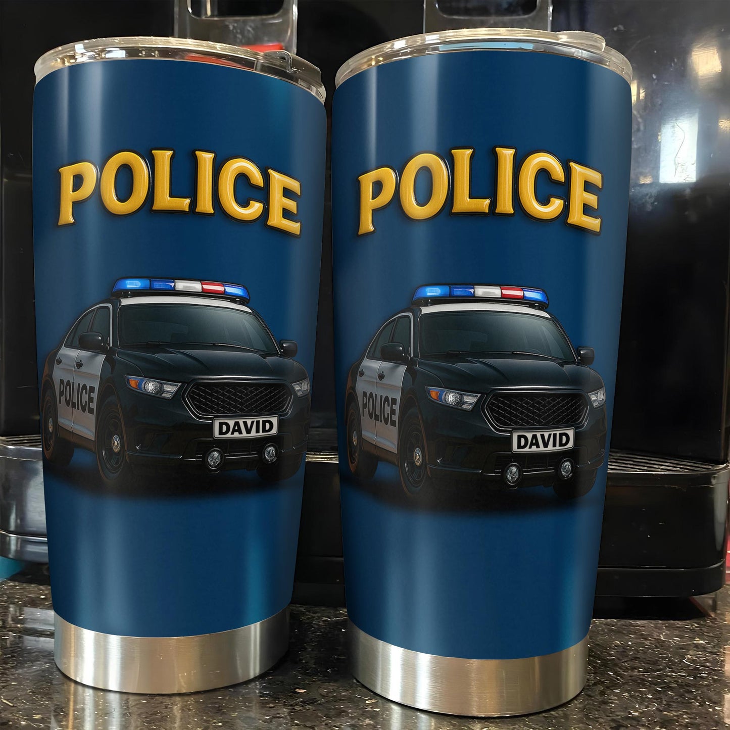 Honor And Serve With Commitment To Quality, Police Car and Badge