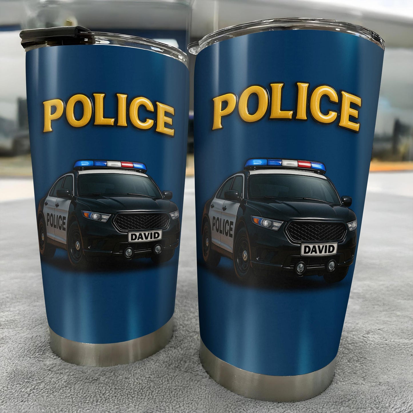 Honor And Serve With Commitment To Quality, Police Car and Badge