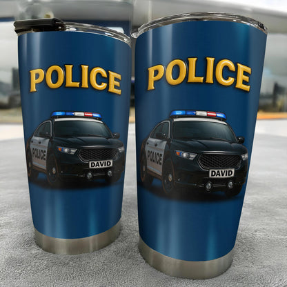 Honor And Serve With Commitment To Quality, Police Car and Badge