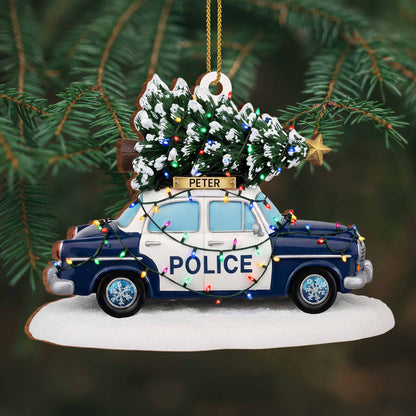 Celebrate The Festive Season With Police Car And Christmas Tree