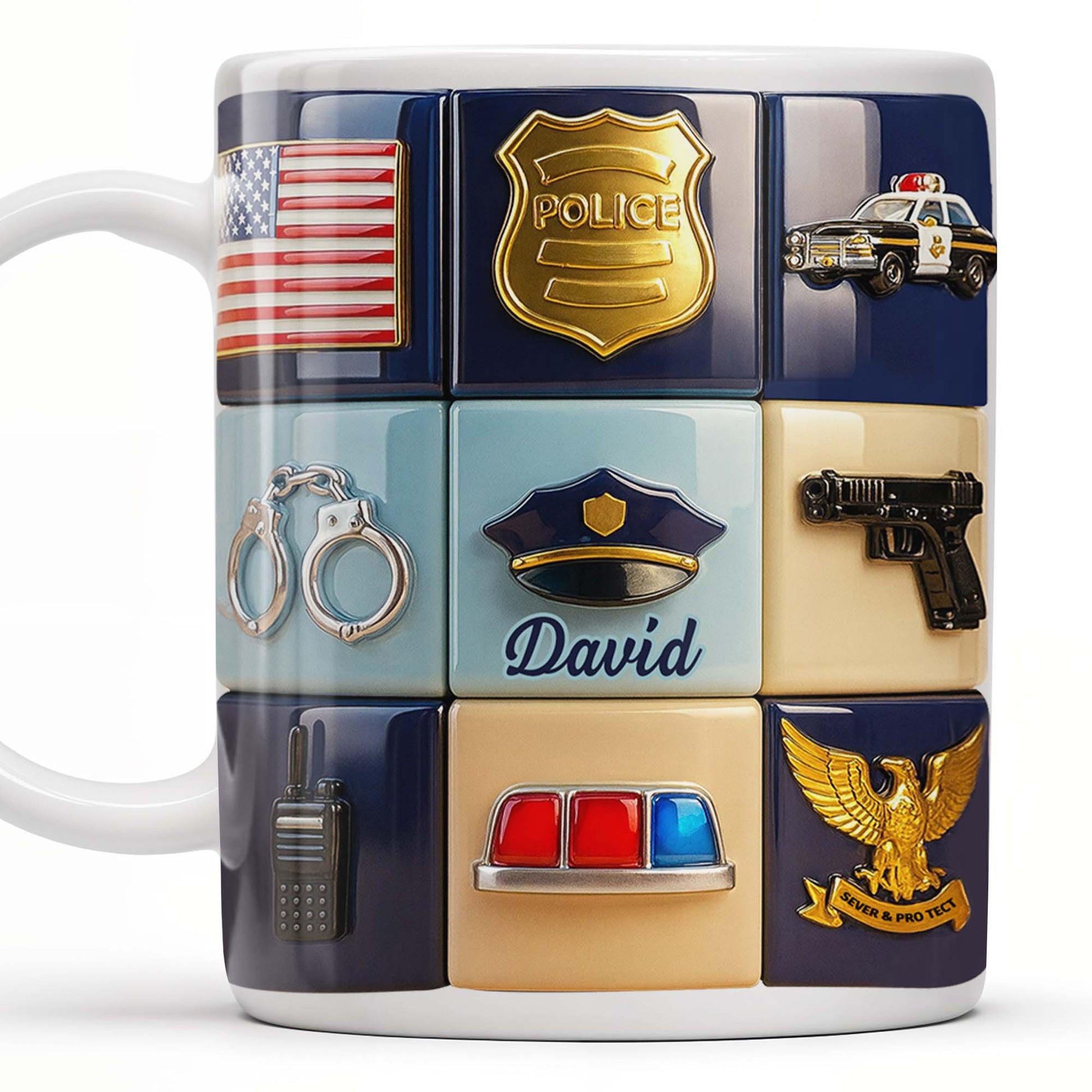 Serve & Protect, American Flag And Police Badge Design