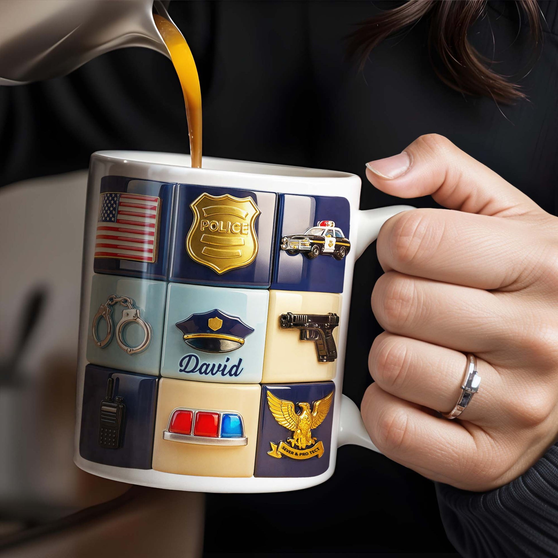 Serve & Protect, American Flag And Police Badge Design