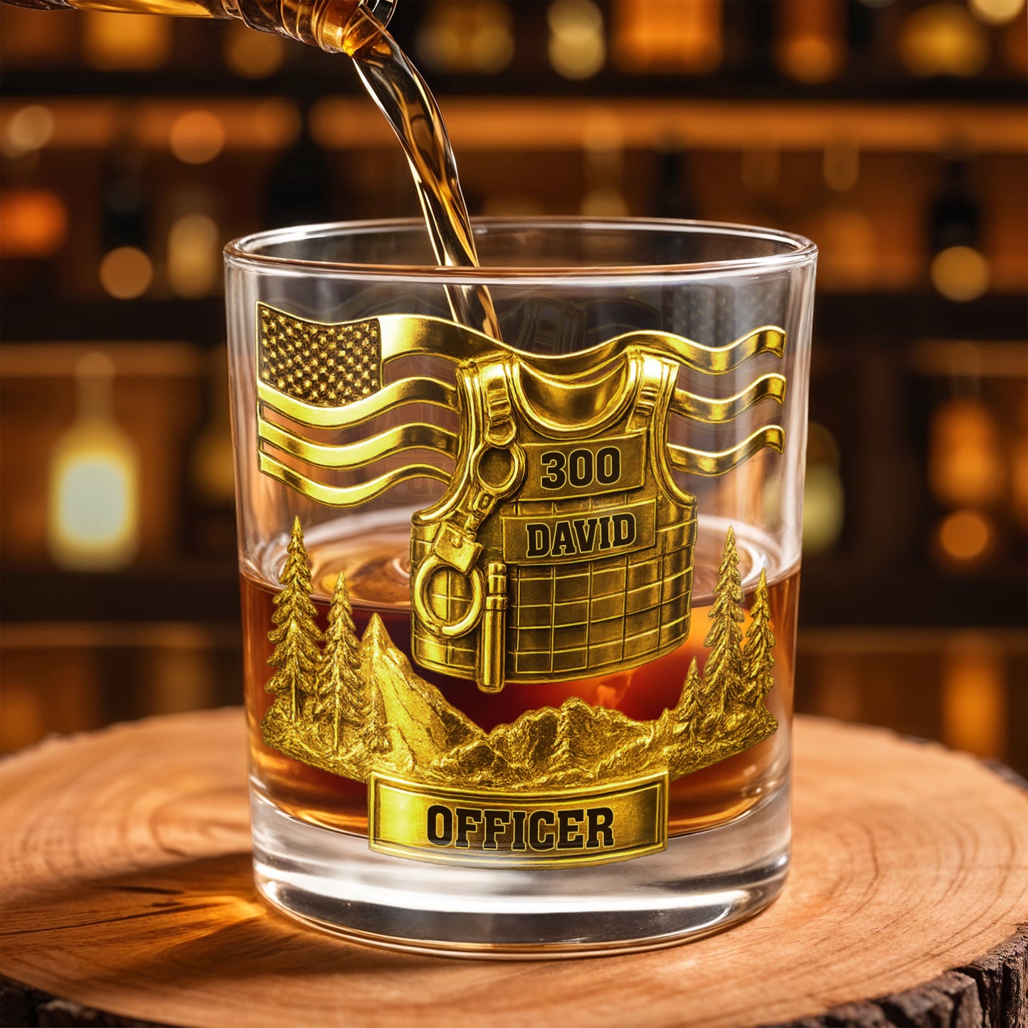 Celebrate Bravery And Dedication Officer Badge And Mountains