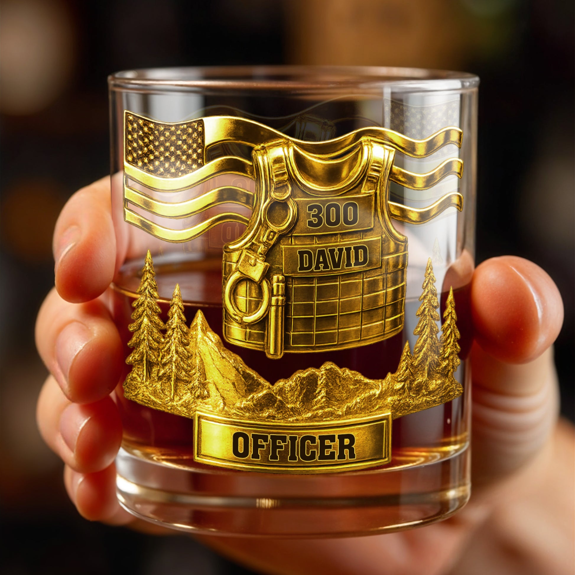 Celebrate Bravery And Dedication Officer Badge And Mountains