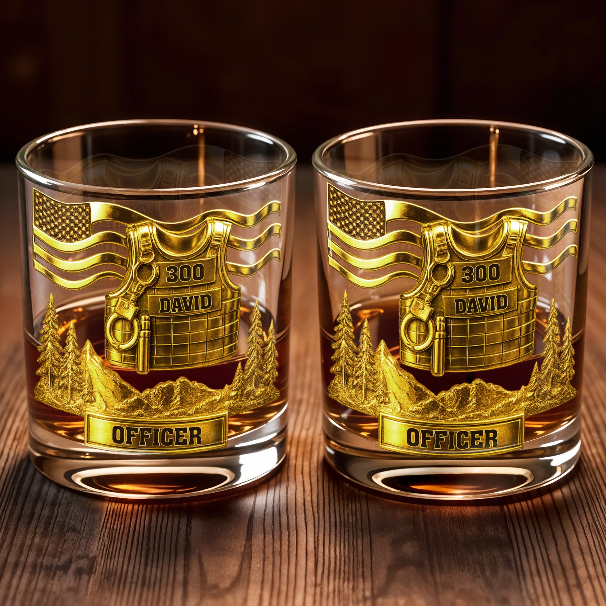 Celebrate Bravery And Dedication Officer Badge And Mountains