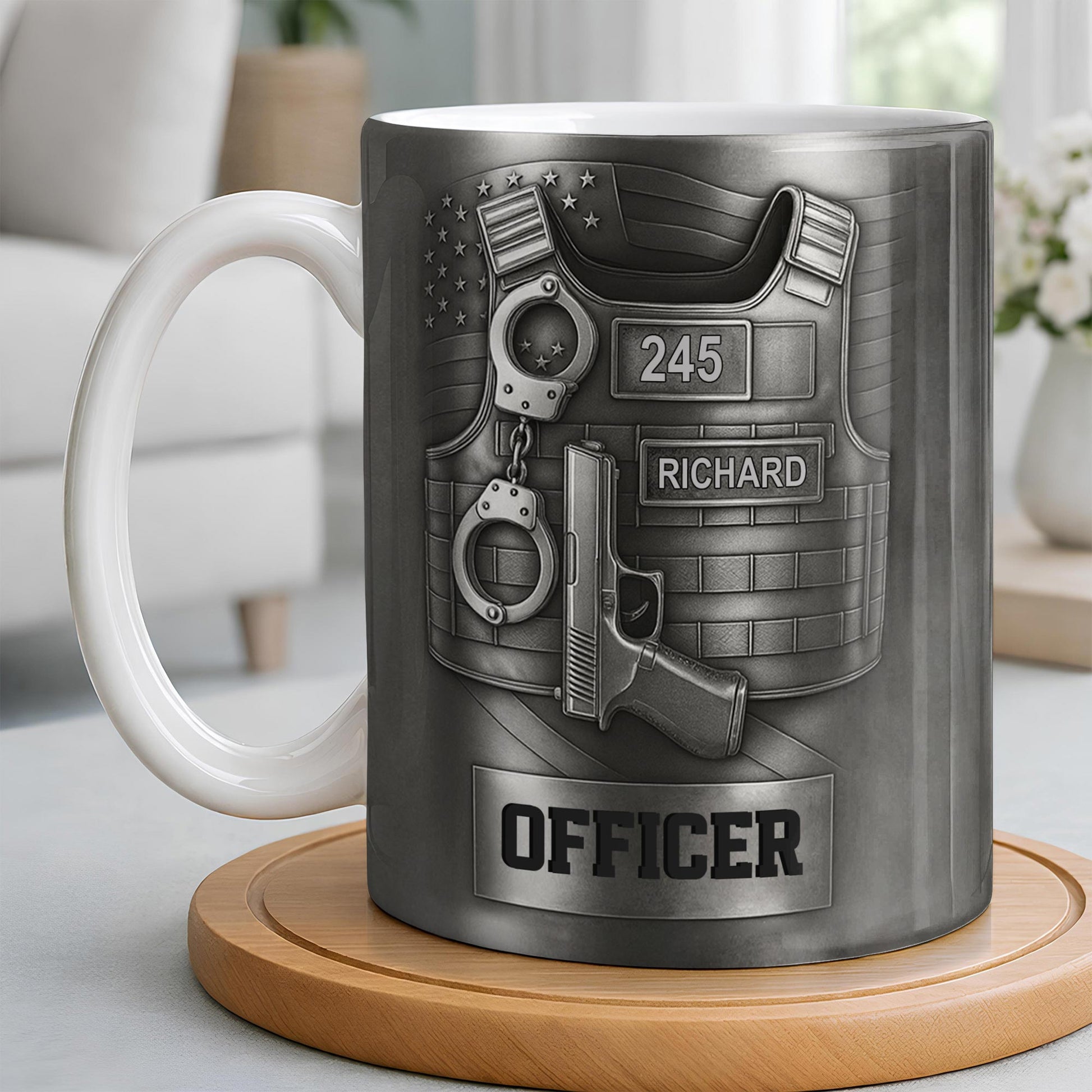 Officer, Badge, Handcuffs, And Gun