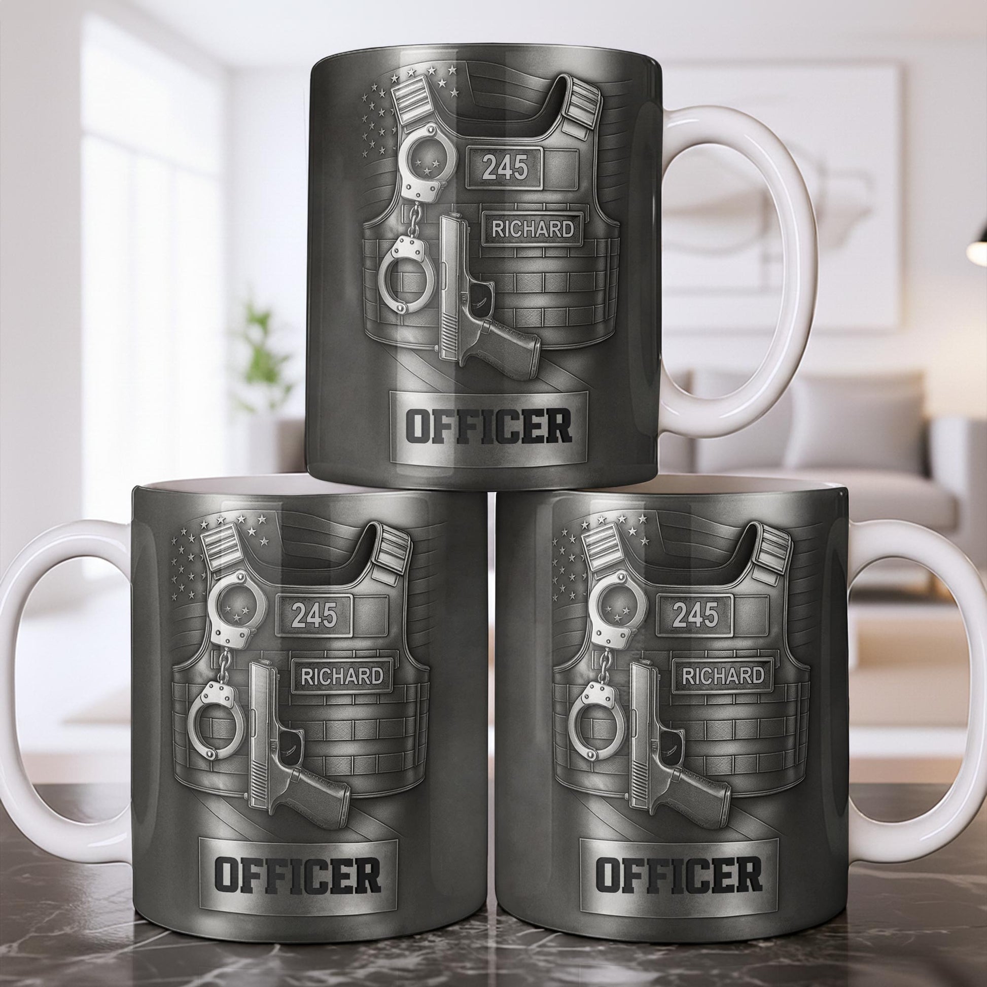 Officer, Badge, Handcuffs, And Gun