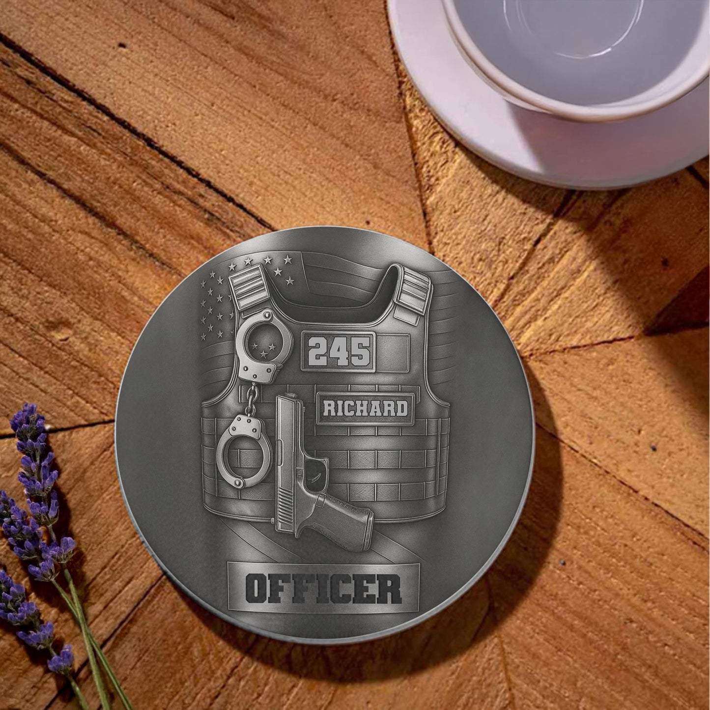 Officer Tactical Vest And Handcuffs Personalized Design - Personalized Custom Ceramic Coaster - OFC025_ROCO