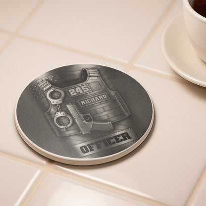 Officer Tactical Vest And Handcuffs Personalized Design - Personalized Custom Ceramic Coaster - OFC025_ROCO