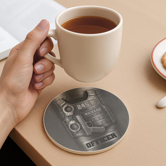 Officer Tactical Vest And Handcuffs Personalized Design - Personalized Custom Ceramic Coaster - OFC025_ROCO