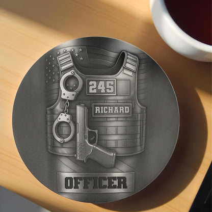 Officer Tactical Vest And Handcuffs Personalized Design - Personalized Custom Ceramic Coaster - OFC025_ROCO