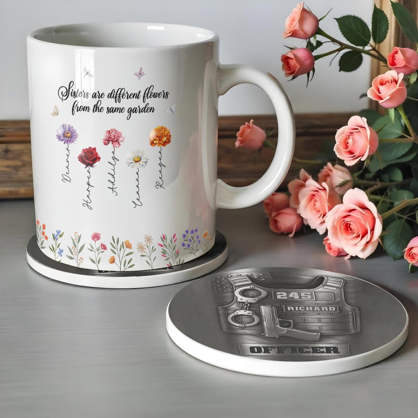 Officer Tactical Vest And Handcuffs Personalized Design - Personalized Custom Ceramic Coaster - OFC025_ROCO