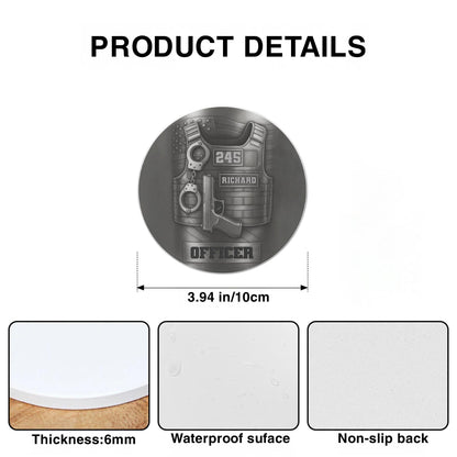 Officer Tactical Vest And Handcuffs Personalized Design - Personalized Custom Ceramic Coaster - OFC025_ROCO