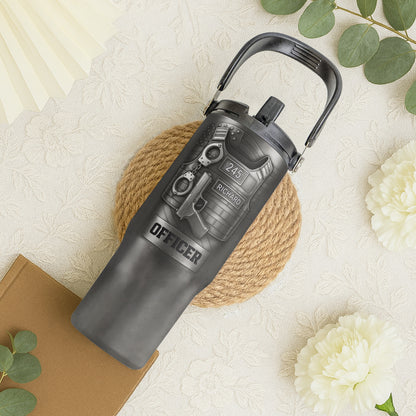 To A Courageous Officer With Badge, Handcuffs, And Gun - Personalized 30oz Tumbler With Handle - OFC025_TBH