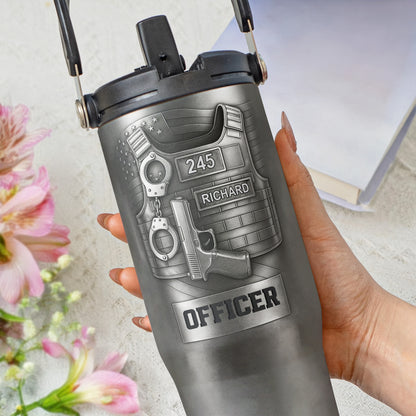 To A Courageous Officer With Badge, Handcuffs, And Gun - Personalized 30oz Tumbler With Handle - OFC025_TBH