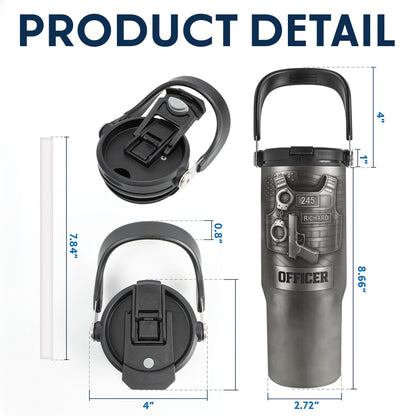 To A Courageous Officer With Badge, Handcuffs, And Gun - Personalized 30oz Tumbler With Handle - OFC025_TBH