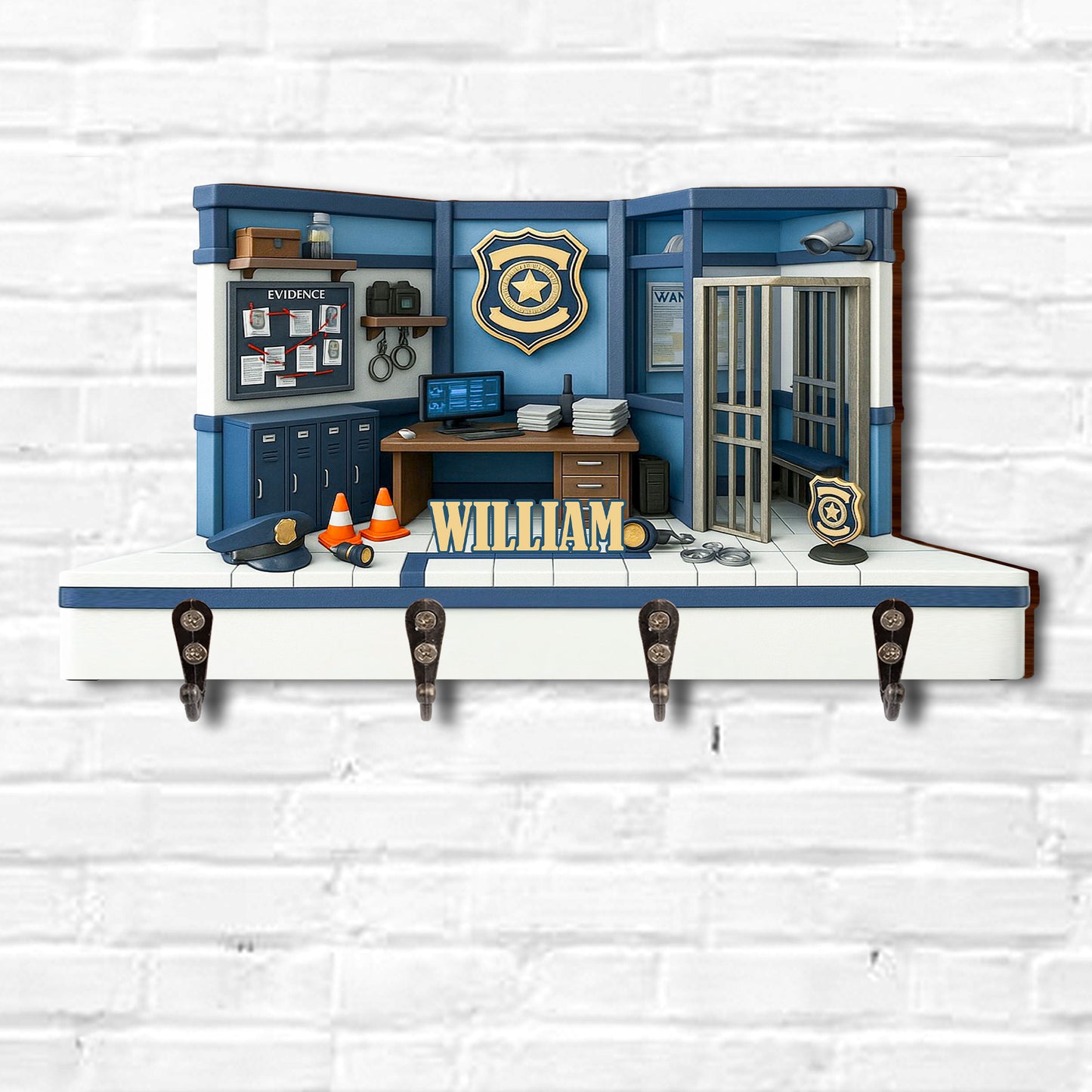 Personalize Your Police Station Decor With Badge And Handcuffs - Personalized Key Holder - OFC026_KHO