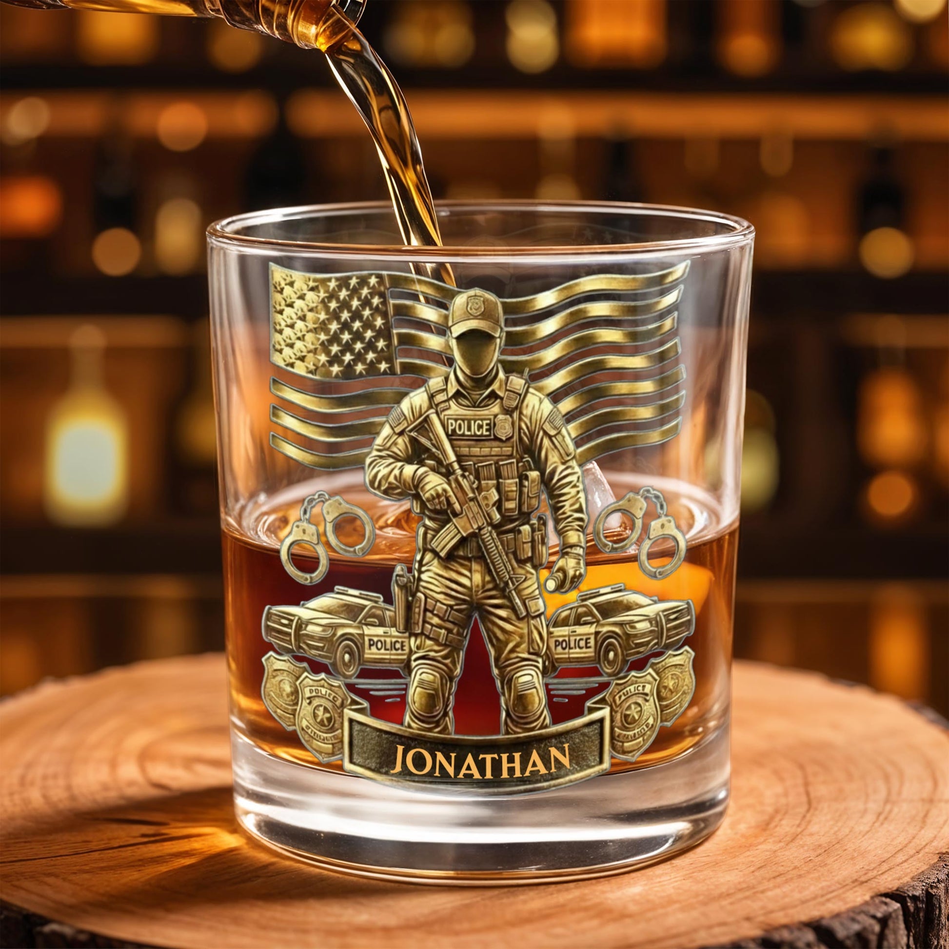 Celebrate Heroic Service With Police Officer Emblem and American Flag