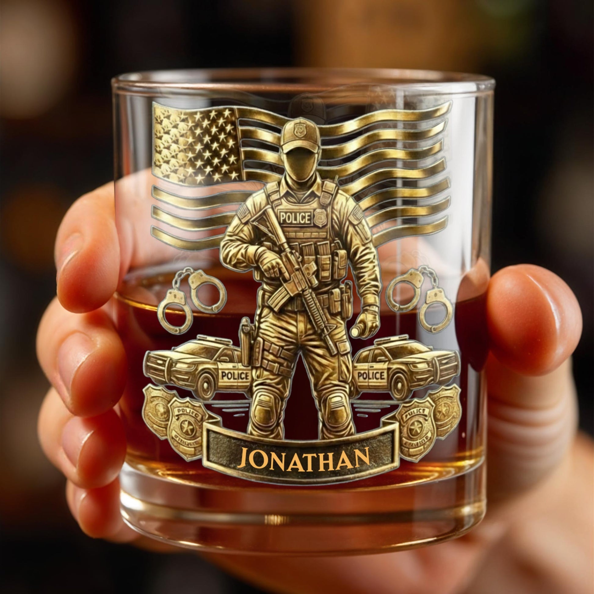 Celebrate Heroic Service With Police Officer Emblem and American Flag