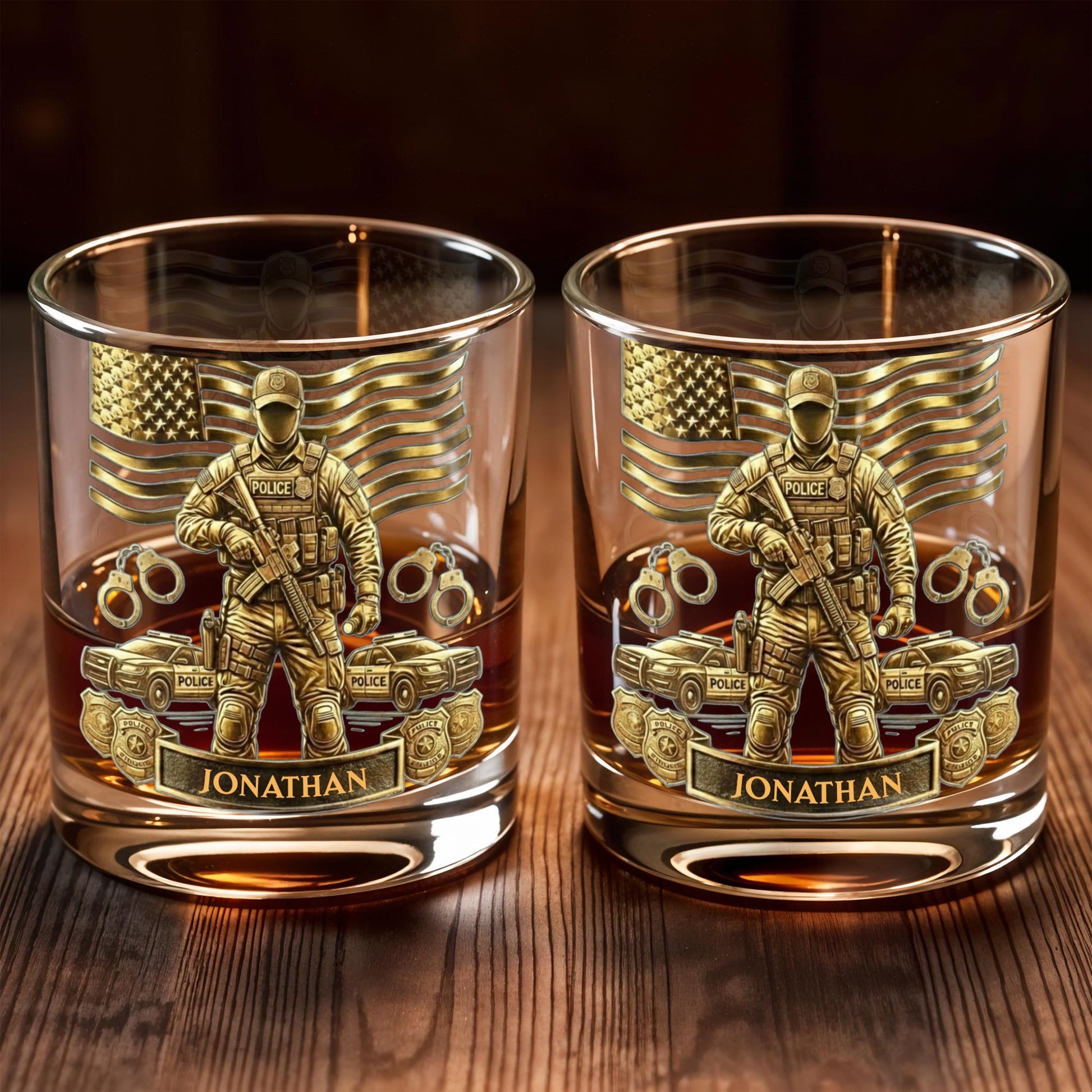 Celebrate Heroic Service With Police Officer Emblem and American Flag