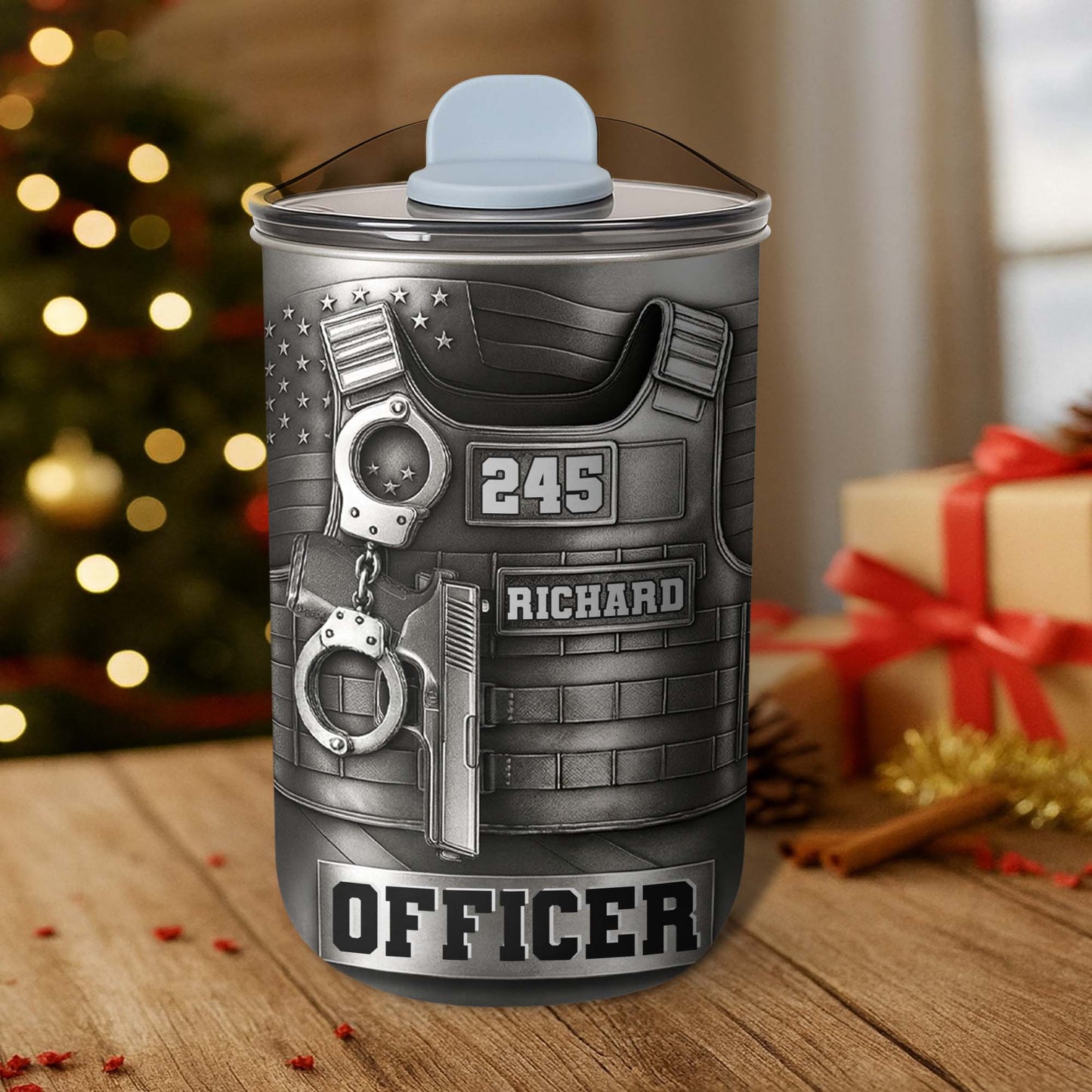 Customizable Police Gear Tumbler With Badge And Handcuffs