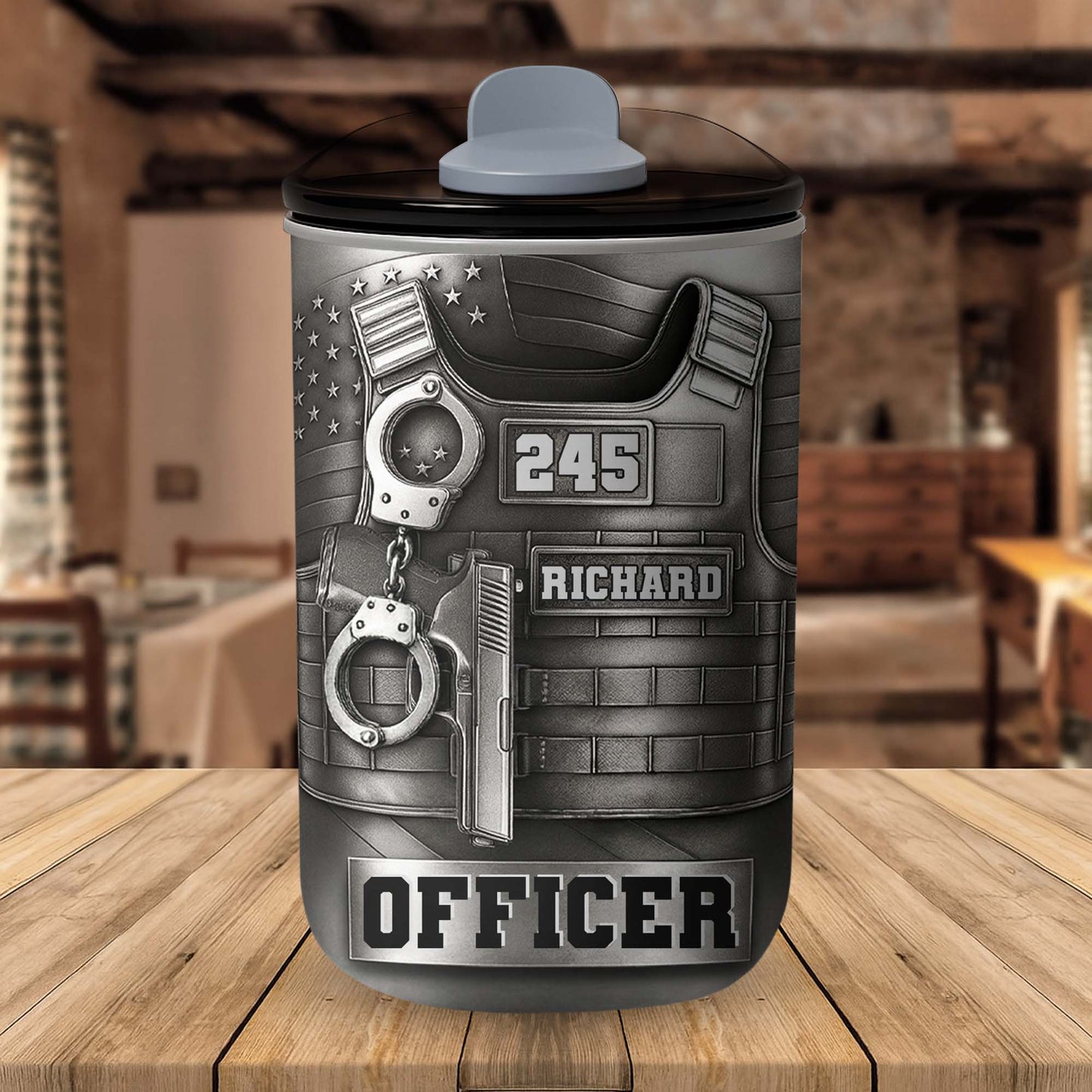 Customizable Police Gear Tumbler With Badge And Handcuffs