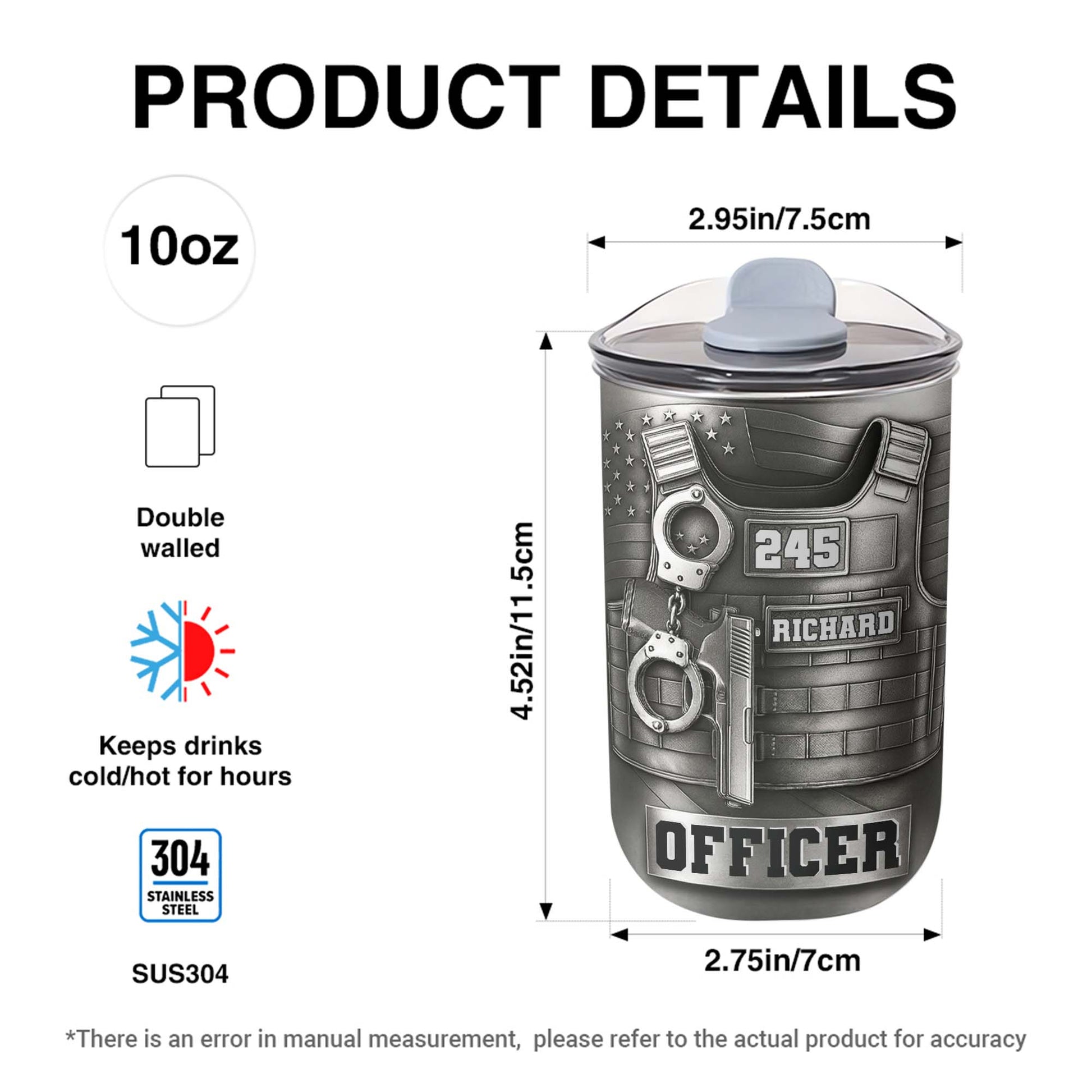 Customizable Police Gear Tumbler With Badge And Handcuffs