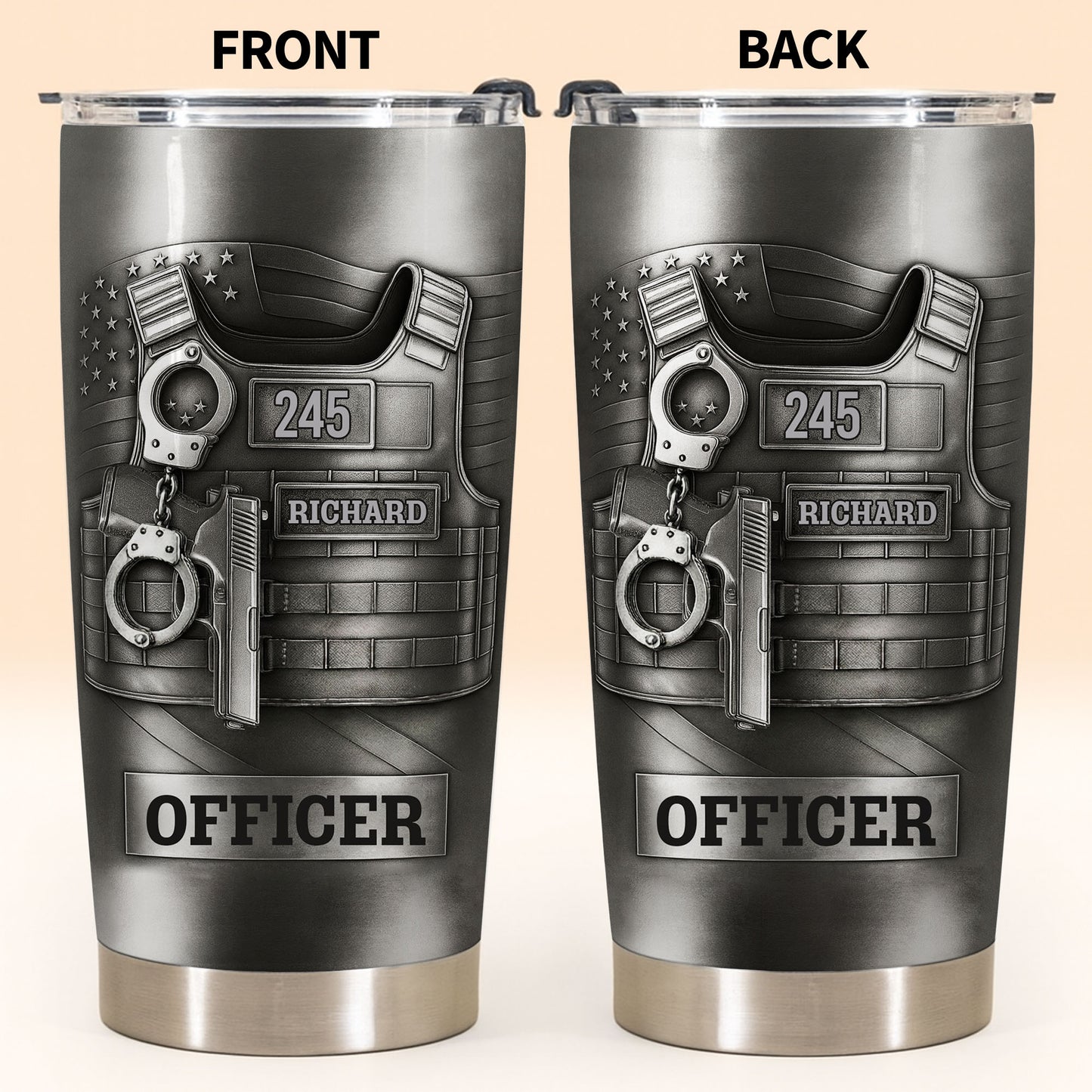 Officer Tactical Vest And Handcuffs Design - Personalized Custom Stainless Steel Tumbler 20oz - OFC031_USTUM