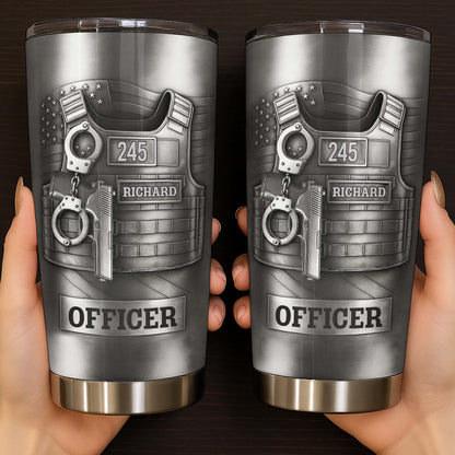 Beloved Officer Personalized Tumbler With Police Badge, Handcuffs, Pistol