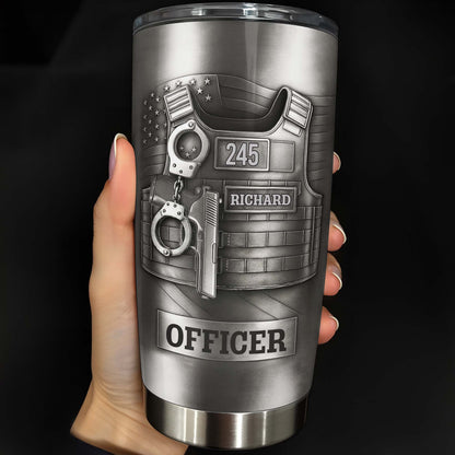 Beloved Officer Personalized Tumbler With Police Badge, Handcuffs, Pistol