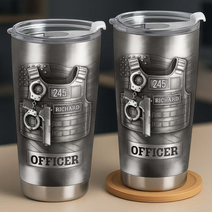 Beloved Officer Personalized Tumbler With Police Badge, Handcuffs, Pistol