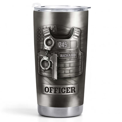 Beloved Officer Personalized Tumbler With Police Badge, Handcuffs, Pistol