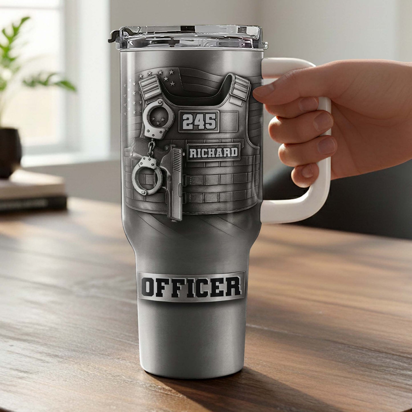 Commemorate Your Dedication And Courage, Badge and Handcuffs - Personalized 40oz Tumbler With Straw - OFC031_TBS