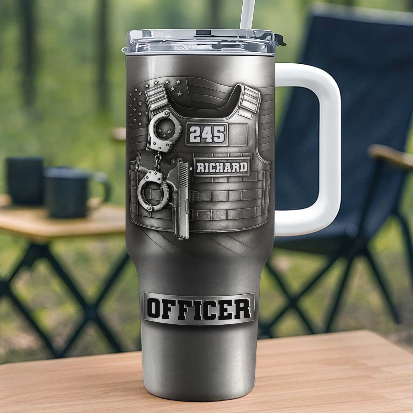 Commemorate Your Dedication And Courage, Badge and Handcuffs - Personalized 40oz Tumbler With Straw - OFC031_TBS